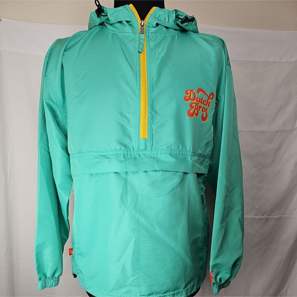 Dutch Bros Coffee Men’s Medium Green Hooded Windbreaker Pullover Jacket